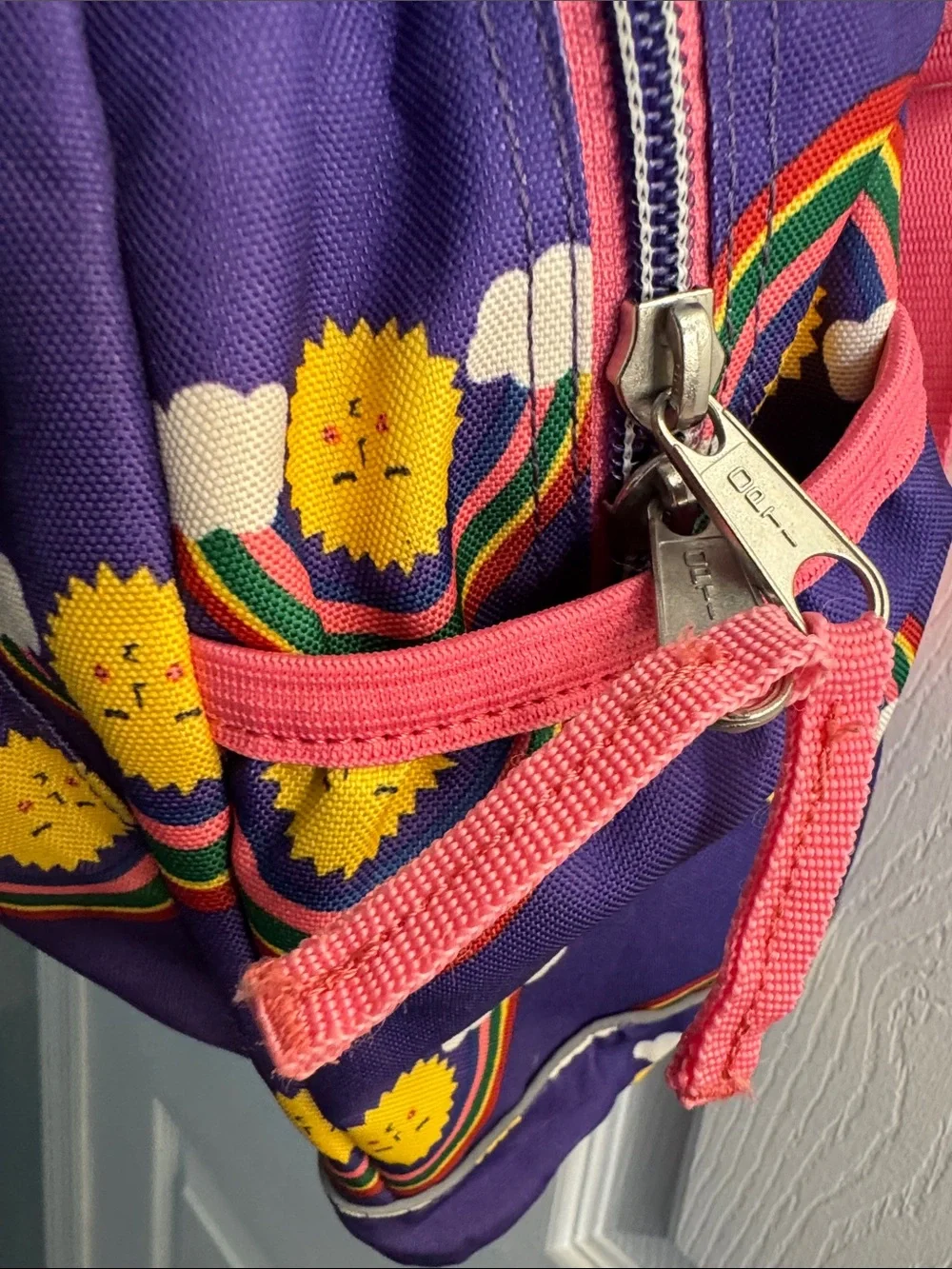 Hanna Andersson Purple Rainbow Sun Kids Backpack with Pink Straps